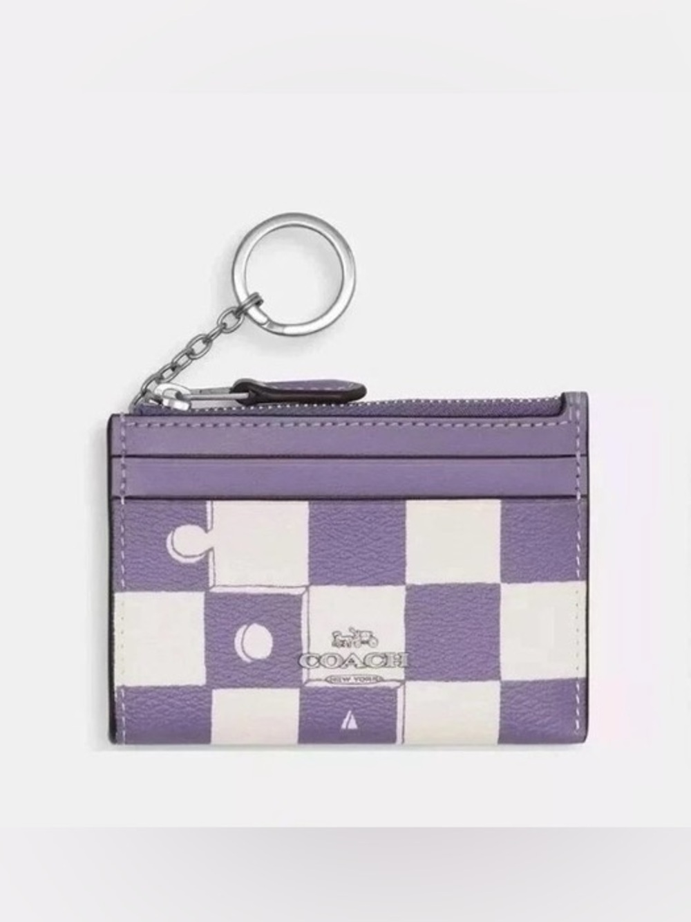 NWT Coach Mini Skinny ID Case w/ Checkerboard Print, Light Violet/Chalk/Silver